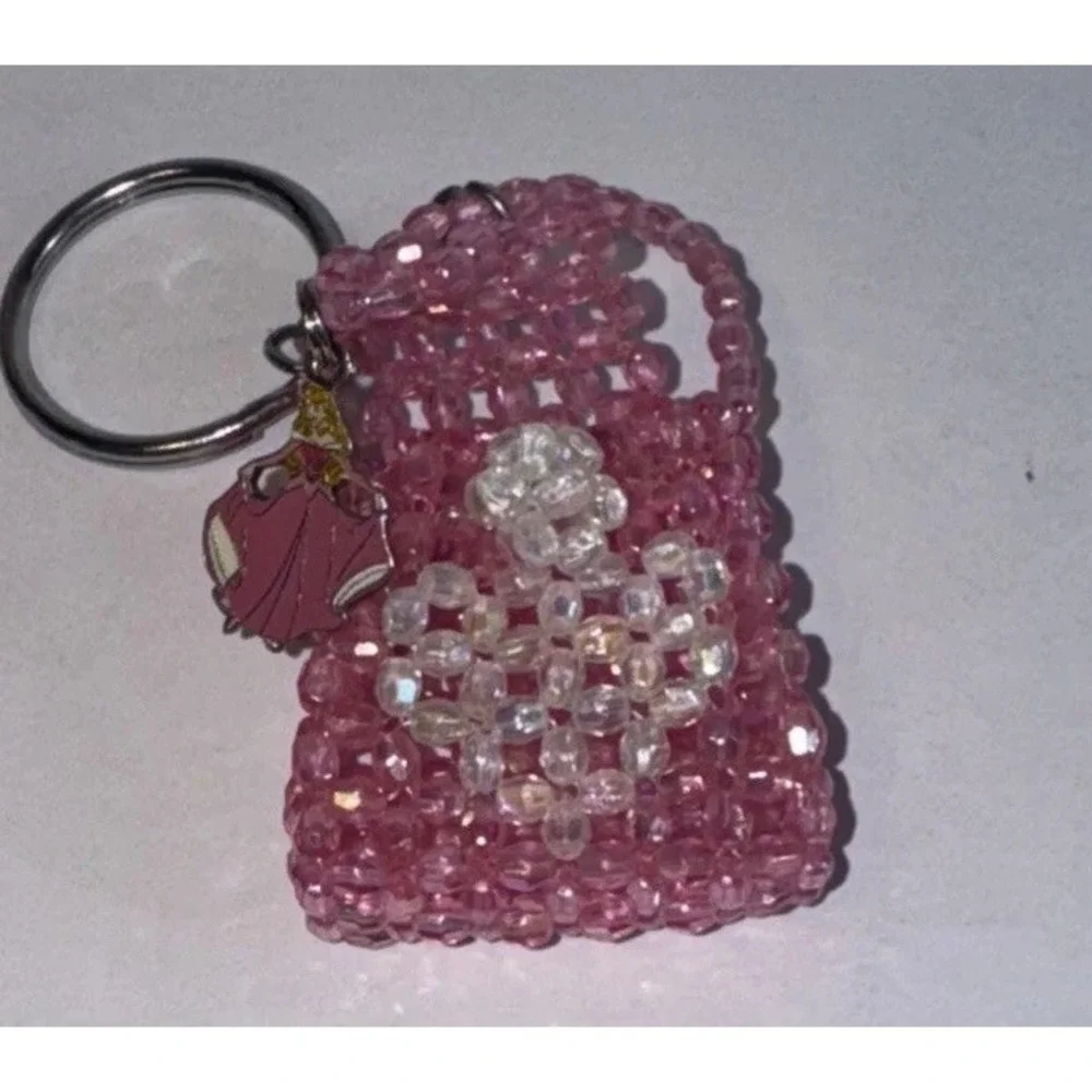 DISNEY BELLE CHARM BEADED PURSE KEY RING BEAUTY BEAST
